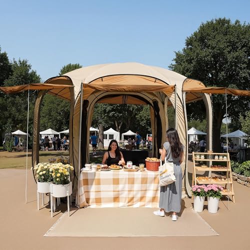 East Oak 6×6 FT Pop Up Canopy Tent with Mesh | Outdoor Screen House with 4 Sunshades | Instant Canopy with Portable Carry Bag | Gazebo Tent for Camping, Patio, and Beach | Beige - size: 6*6 Ft