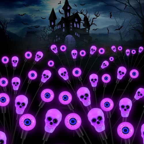 FENSAN Solar Lights Outdoor,Halloween Decorations Outdoor, Scary Eyeball Lights,4PACKS 32LED,IP65 Waterproof,Halloween Decor for Garden/Yard/Patio/Lawn/Pathway(Purple) - color: eyeball purple 4packs