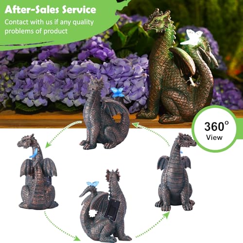 Nacome Solar Dragon Outdoor Statues for Garden: Outside Decor with Butterfly Clearance for Yard Art Lawn Ornaments Porch Patio Balcony Home House for Mom Grandma Women - color: Garden Dragon