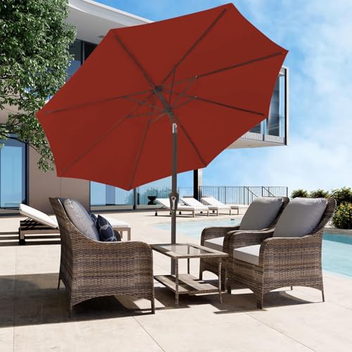 JEAREY Outdoor Patio Umbrella 9FT Outdoor Table Umbrella with Push Button Tilt and Crank, Market Umbrellas 8 Sturdy Ribs UV Protection Waterproof for Garden, Deck, Pool (Cherry Red) - color: Cherry Red