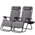 Nazhura Set of 2 Relaxing Recliners Patio Chairs Adjustable Steel Mesh Zero Gravity Lounge Chair Beach Chairs with Pillow and Cup Holder(Grey) - color: Grey