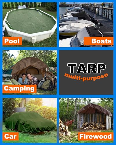 SmoothNovelty 6 Pcs Large Waterproof Tarp 8 x 10 ft Heavy Duty 5.5 Mil Thick Poly Tarpaulin with Grommets Multipurpose Protective Cover for Summer Home Boats Cars Camping Rv Pool Tent - color: Green,brown,black, size: 8 x 10 ft