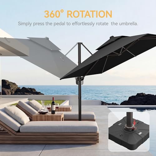 10x13 FT Patio Umbrella with Base, Large Cantilever Rectangular Double Top Heavy Duty Offset Umbrellas with 361° Rotation, Outdoor shade for Garden Deck Pool Patio, Gray - color: Gray, size: 10x13 FT with Base