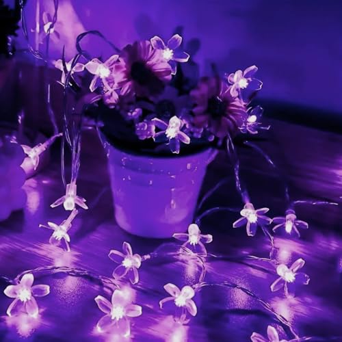 Cute Flower String Lights, USB & Battery Lighted Decorative Fairy Cherry Blossom Indoor Bedroom Tree Branches Hanging, Novelty Floral Lamp for Christmas Easter Wedding Party Birthday Decor (Purple) - color: 10ft Purple Flower Lights