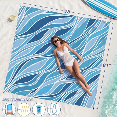 Famstar Beach Blanket Oversized Extra Large 78" X 81",Waterproof Sandproof Beach Blanket 1-7 Adults Lightweight Durable for Travel Camping Hiking Picnic - color: Mixed1, size: 78" X 81"
