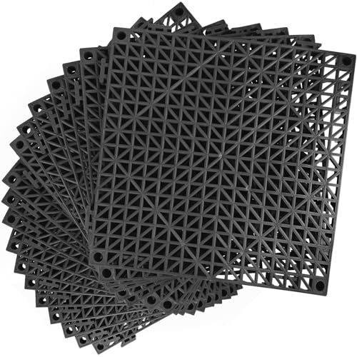 MYFAMIREA Modular Interlocking Cushion 18 Pack 11.8" x 11.8" Rubber Floor Tiles Non-Slip Splicing Drainage Mats for Deck, Black - size: 18 PCS
