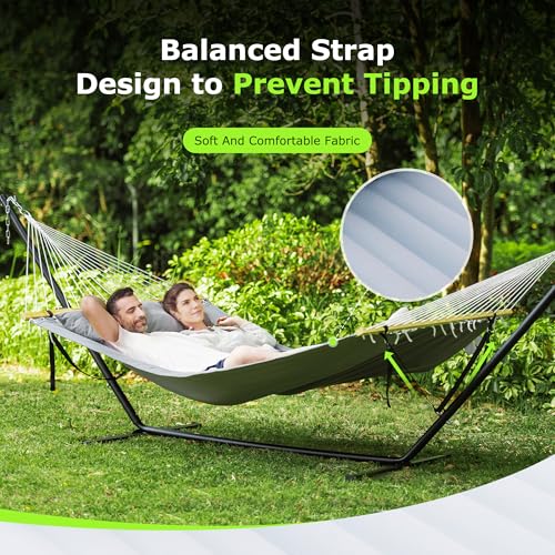 ANAGOO Double Hammock with Stand, Heavy Duty Outdoor Hammock for Two, 500 LBS Capacity, Stable Steel Frame with Balance Strap, Easy Tool-Free Assembly for Patio, Garden, Backyard & Beach,Dark Grey - color: Dark Grey(with Stand)