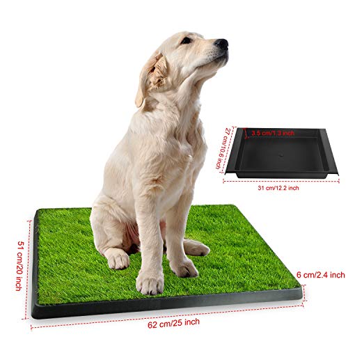 Dog Grass Pad with Tray, Dog Litter Box, Grass Pad for Dogs Indoor&Outdoor, Dog Potty Tray, Washable Puppy Pee Pad Turf for Dogs to Pee on Balcony Patio (25" x 21")