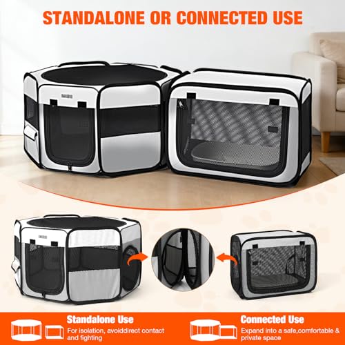2-in-1 Portable Cat Playpen, [48 * 26 * 26in] Large Pet Playpen with Detachable Litter Box Enclosure Playpen, Pop-Up Indoor/Outdoor Puppy Kennel for Cats/Small Dogs/Rabbits, Foldable with Carry Bag