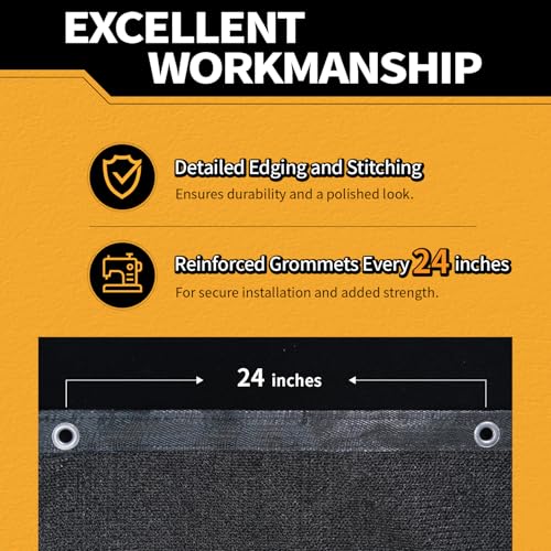 5x15Ft Garden Privacy Fence Screen, 145GSM Heavy Duty 90% Blockage Windbreak Mesh Tarp with Reinforced Edges & Anti-Rust Grommets, Includes Zip Ties for Garden, Yard, Backyard, Outdoor, Black - color: Black, size: 5' x 15'-Finished Size