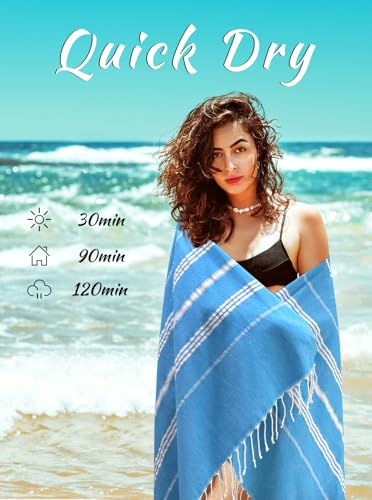 cabanana Turkish Beach Towel Oversized - 40"x70" Quick Dry Sand Free Thin Beach Towels for Adults,Extra Large Cotton Lightweigh Travel Towel for Beach Accessories (Sky Blue) - color: Blue