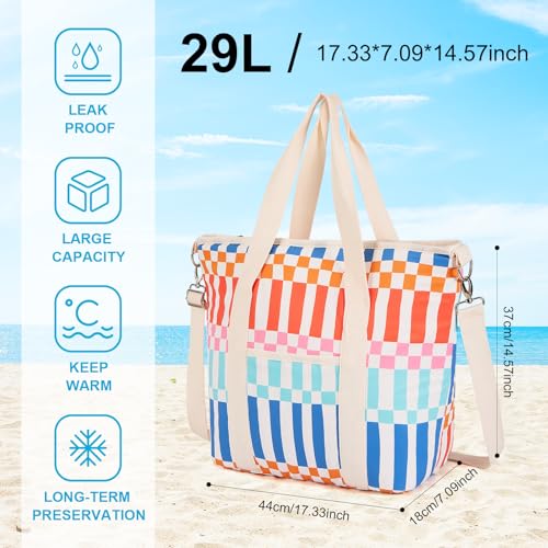 Nanxson 9L/15L/29L Extra Large Insulated Lunch Bag for Women Adult Reusable Leakproof Picnic Lunch Box Freezable Cooler Tote Bag (29L,B-Multicoloured Plaid) - color: B-Multicoloured Plaid, size: 29L