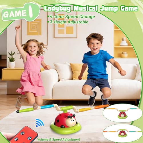 5 in 1 Musical Jump, Bean Bag Toss Ring Game, Baseball Toys and Stomping Launch Rocket Launcher for Kids Remote Control Indoor Outdoor Sports Toys for Kids Ages 4-8 3-5 Birthday Easter Gifts