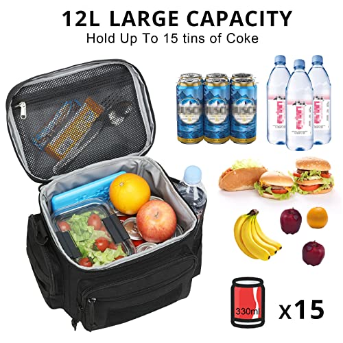 ATRIPACK Lunch Box for Men, Tactical Lunch Bag MOLLE Webbing Leakproof Insulated Large Lunch Cooler Women Adult Meal with Adjustable Shoulder Strap Durable Lunch Pail(Black) - color: Black, size: Medium