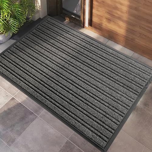 BEHERO Door Mat Outdoor Entrance, Extra Durable Front Door Mat Outside, Heavy Duty Welcome Mat for Outside Entry, Back Door Mats Non Slip, Waterproof All-Season Doormats, 47x32 Inch, Grey - color: Grey, size: 2'8" x 3'11" (Rectangular)