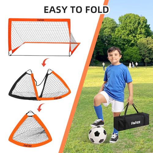 Soccer Goal, Soccer Goals for Backyard, 6x4ft Portable Pop Up Soccer Net Set, Soccer Training Equipment with Soccer Ball, Ladder and Cones - color: Orange
