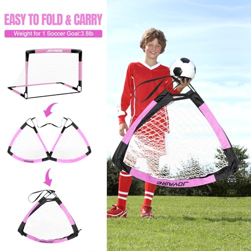Pro-Grade Kids Backyard Soccer Goal, Tear-Resistant 5-Layer Polyester Soccer Net & 10mm Poles for Maximum Durability, 4x3ft/6x4ft/7x5ft, Pop Up Portable Soccer Training Equipment Set with Size 4 Ball - size: 6 ft x 4ft, style: Pink