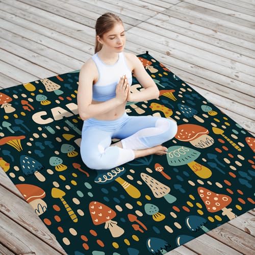 Camping Mushroom Pocket Picnic Blankets, Camp Fall Mini Beach Camping Blanket Waterproof Sandproof, Rustic RV Outdoor Picnic Blanket Mat Gifts for Camper Campsite Travel Hiking 55x60in - color: Mushroom