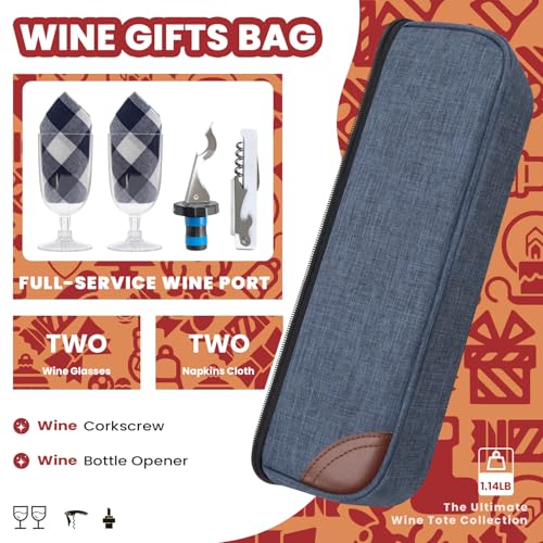 ALLCAMP Wine Bag - Insulated Cooler Bag with Wine Glasses, Bottle Opener & Wine Accessories for Wine Lovers - Portable Wine Gift Bag for Travel, Picnics, and Gift Ideas(Blue) - color: Blue, size: 1 Bottle