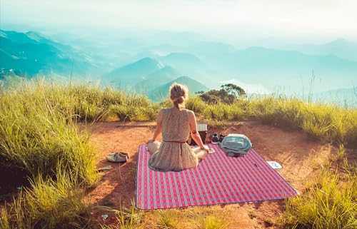 Wind Tour Waterproof Picnic Blanket with Carry Strap - Foldable Sandproof Outdoor Mat for Camping, Beach, Park - 59" x 71",Red (Two Mat Set) - color: 59" X 71",red (Two Mat Set)