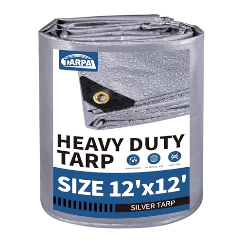 TARPAL 12x12 tarp,Heavy Duty Tarp 14mil Silver Reflective Tarps Waterproof with Grommets and Reinforced Edges UV Protection,Tear Resistant for Firewood,RV,Boat,Roof,Car,Camping - color: Silver, size: 12x12 Feet-Finished size
