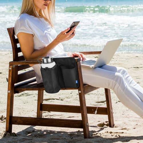 Xxerciz Chair Cup Holder with Phone Holder Adjustable Nylon Armrest Drink Holder Organizer Universal Water Bottle Holder for Patio Recliner Chair, Beach Chair, Folding Camping Chair