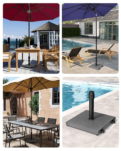 45lbs Patio Umbrella Base with Wheels - Heavy Duty Outdoor Patio Market Umbrella Stand for Deck with Rollers, Poolside, Balcony, Wind-Resistant Design, Grey - color: Grey