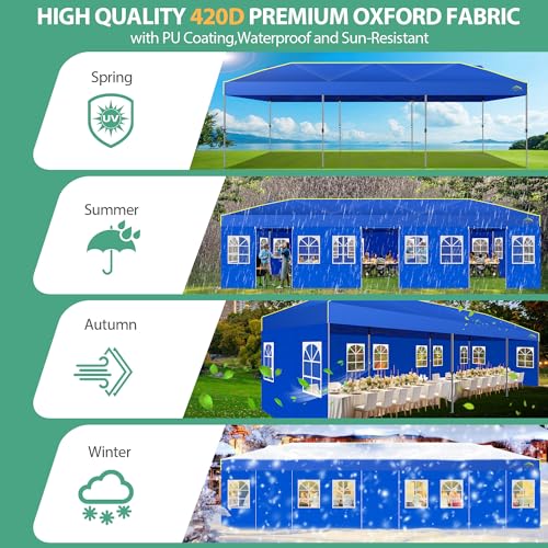 COBIZI 10x30 Pop Up Canopy Tent with Sidewalls - Party Outdoor Wedding Event for Parties - UPF 50+ Windproof Waterproof Gazebo with Air Vent, Wheeled Bag, Sandbag, Stake, Rope (Blue) - color: Blue(1-year warranty), size: 10x30