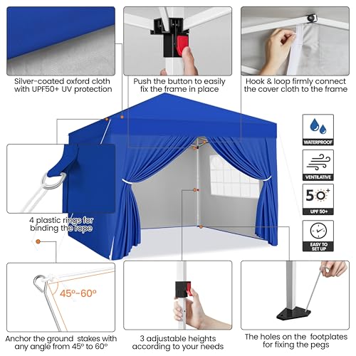 Yaheetech 12x12 Pop Up Canopy with 4 Removable Sidewalls, Portable Enclosed Instant Tent, Waterproof Outdoor Tent, Beach Sun Shelter with 4 Sandbags, 12 Stakes & 4 Ropes, Blue - color: Blue, size: 12x12