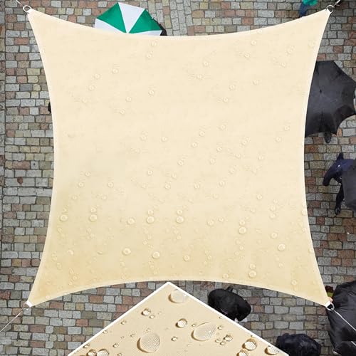 ColourTree Custom Size 9.5' x 9.5' Beige CTADS9.5 Rectangle Waterproof Sun Shade Sail UPF50 Canopy Awning Shelter & 95% UV Block Water Resistant, Garden Carport Outdoor Patio (We Customize) - color: Beige, size: 9.5' x 9.5'