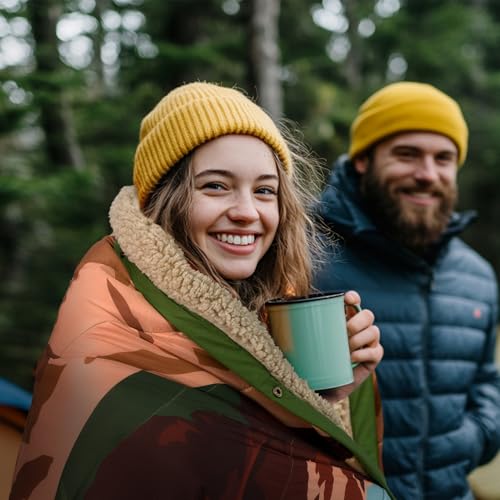 Outdoor Camping Blanket with Sherpa Lining, Extra Warm Thick Camp Blankets and Puffy Ultralight Soft Poncho DWR Camping Quilt for Cold Weather, Adventure, Sleeping, Backpacking 78"x 56" - color: Red Rocks, size: 78 x 56 inches