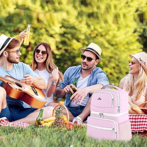 MATEIN Cooler Backpack, 26 Cans Insulated Lunch Backpack for Men Women, Leakproof Double Layer Lunch Cooler Bag Lightweight Soft Lunch Backpack with Cooler Compartment, Beach Camping Hiking Beer Gifts - color: Pink, size: 26 Cans