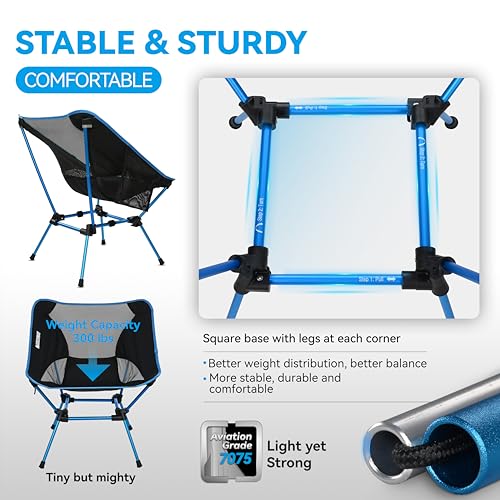 MARCHWAY Ultralight Folding Camping Chair, Heavy Duty Portable Compact for Outdoor Camp, Travel, Beach, Picnic, Festival, Hiking, Lightweight Backpacking (Sky Blue) - color: Sky Blue