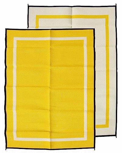 Mountain Mat 5x7 Yellow Outdoor RV Patio Mat – Extra Thick 5mm Recycled Poly Rug – Heavy-Duty, Waterproof, Reversible – Premium Camping Mat for Beach, Deck, Campsite (Yellow NO Carry Bag, 5'x7') - color: Yellow, style: 5' x 7'