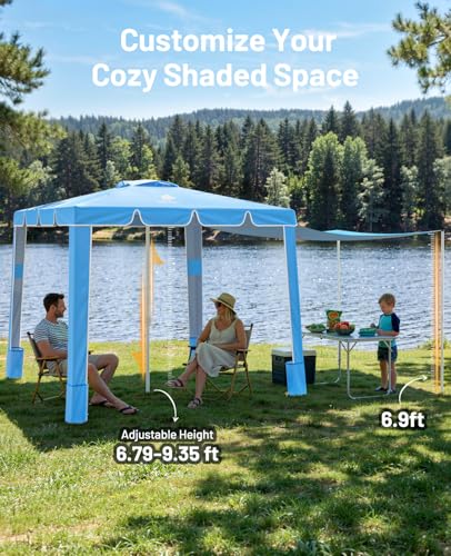 Rhino Valley Beach Cabana, 120 Sq. Ft Beach Canopy UPF50+ Protection, Easy Setup & Adjustable Height Beach Tent Sun Shelter with Cup Holder, Portable for 4-8 People, Blue - color: Blue