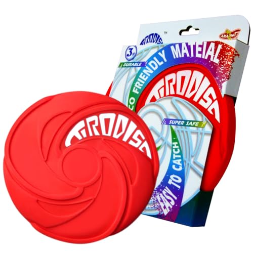 AMAZING TOYZ Tirodisc Foldable Frisbee for Kids & Adults, 20cm Soft Silicone Flying Disc - Portable Pocket-Sized Outdoor Waterproof Toy for Beach, Park, Pool Games | Easy Clean & Safe Catch - color: Red