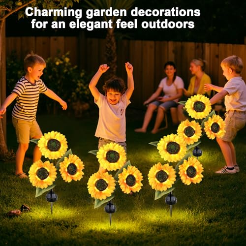 Solar Lights Outdoor Decorative, Upgraded 2 Pack with 6 Solar Sunflower Lights, Waterproof Outdoor Garden Decor, Auto On/Off Solar Lights for Patio, Yard & Pathway Decor