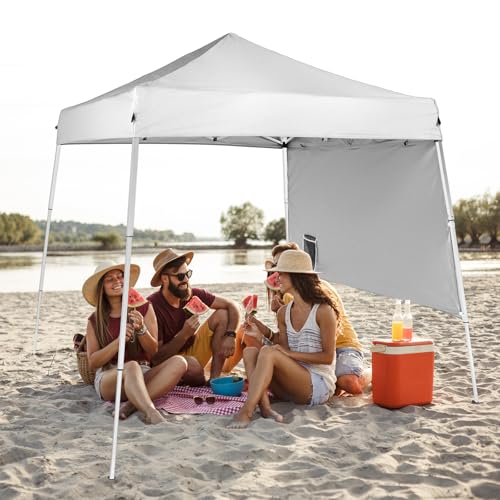 VINGLI 6x6 ft Pop Up Canopy Tent, Outdoor Small Canopy Tent with Backpack, Patio Pop Up Gazebo Slant Leg Canopy with 1 Sidewall, Portable Easy Up Canopy (White) - color: White, size: 6x6