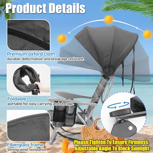 DaisyInner 1 Pcs Beach Chair Umbrella Canopy Extra Large Foldable Chair Sun Shade with Adjustable Clamp for Beach Camping Fishing Lounge Outdoor (Grey) - color: Gray