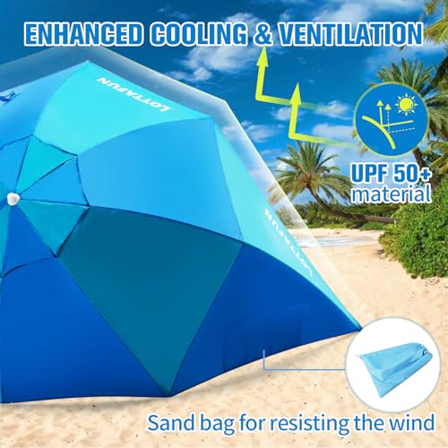 LOTTAFUN Beach Shelter Umbrella Premiere UPF 50+ Umbrella Shelter for Sun and Rain Protection for Adult (10-Foot,Blue Stripe) - color: Blue Green