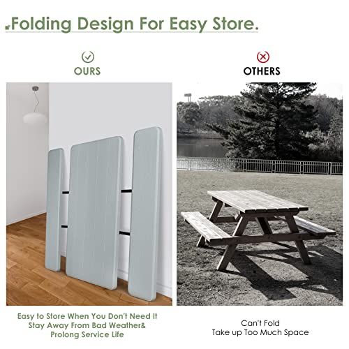 Giantex Folding Picnic Table Bench Set, Outdoor Dining Table Set, Large Camping Table for Patio Lawn Garden Poolside, Portable Picnic Tables, Weather Resistant Metal Frame (Folding Legs Design, Gray) - color: Grey