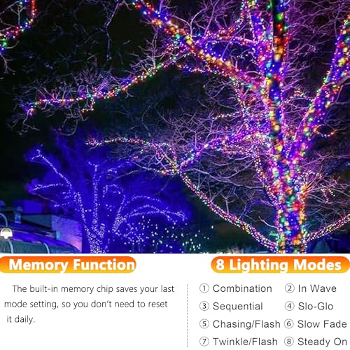 Joomer Solar Fairy Lights, 4-Pack Total 104FT 320LED Solar String Lights Outdoor Waterproof 8 Lighting Modes for Fence Party Garden Patio Yard Home Holiday Tree Outdoor Decoration (Multicolor) - color: Multicolor, size: 4*80LED