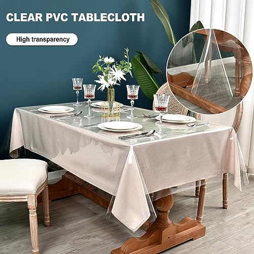 Nasitos 2 Pack Clear Plastic Table Cloth 54x120 Inch - Vinyl Oilcloth Transparent Cover for Dining, Waterproof, Rectangle Shape - Holiday Dinner, Showrooms - color: Clear, size: 54x120 Inch (Rectangular)