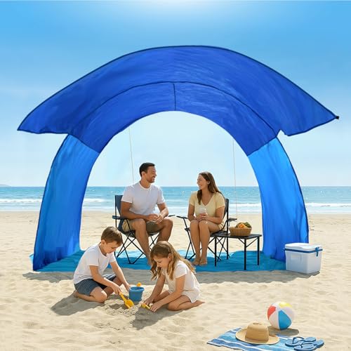 Beach Shade, The Classic Wind-Supported Beach Canopy with UPF 50+ Protection, 7.5ft Tall, Portable & Easy Setup Beach Sun Shelter for 3-6 People - color: Ocean Blue