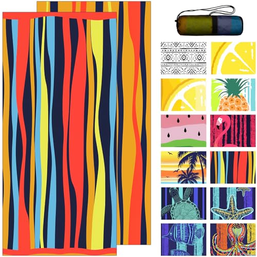 Bnuitland Colorful Hand-Drawn Lines Pattern Beach Towel (35X75 inches), Oversized Quick Drying Absorbent Sand Free, Lightweight Towels for Travel Swimming Pool Picnic, 88% Polyester and 12% Polyamide - color: Lines Colorful Red