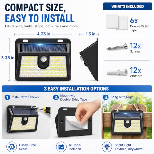 [6 Packs] Solar Motion Sensor Outdoor Lights, Super Bright Solar Lights Outdoor Waterproof, 3 Lighting Modes Security Wall Light for Outside Walking Dog Fence Backyard Deck Garden Door Step Garage - color: Cool White, size: 6 Pack