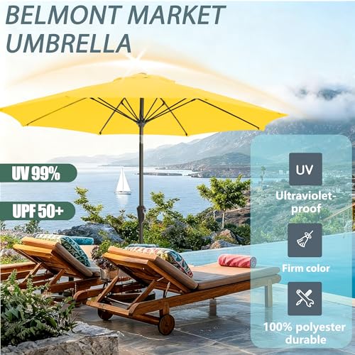9FT Outdoor Patio Umbrella Outdoor pool Umbrella with Push Button Tilt and Crank, Market Umbrella 8 Sturdy Ribs UV Protection for Garden, Deck, Backyard (Yellow) - color: Yellow
