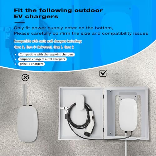 Electric Vehicle Car Charger Cover Protector Compatible with Tesla, Wall Charging Station Box Indoor/Outdoor, Cable Cord Holder, Double Locks, EV Charger Enclosure for EV Charger, White