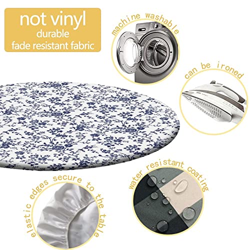 Blue Floral Fitted Tablecloth Round with Elastic, Pastoral Style Floral Spring Edge Table Cover Pad for Outdoor Picnic Party or Indoor Kitchen Patio Dining Table Decor Fits Tables Up to 40" Diameter - color: Blue, size: 36" (Round)