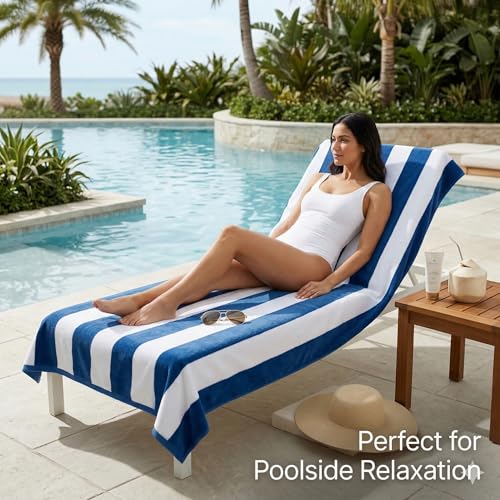 Velour Cabana Beach Towel 4 Pack, 30” x 60” Soft Plush Cotton Pool Towel, Absorbent Quick Dry Travel Towel for Beach, Pool, Spa (Classic Navy) - color: Classic Navy, size: 4 Pack